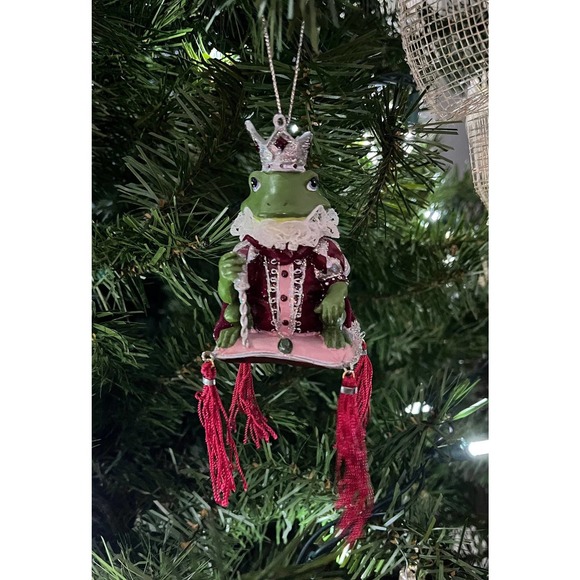 Frog Crown Prince Hanging Ornament Ceramic Kitschy Christmas Holiday Tree Kids - Picture 10 of 10